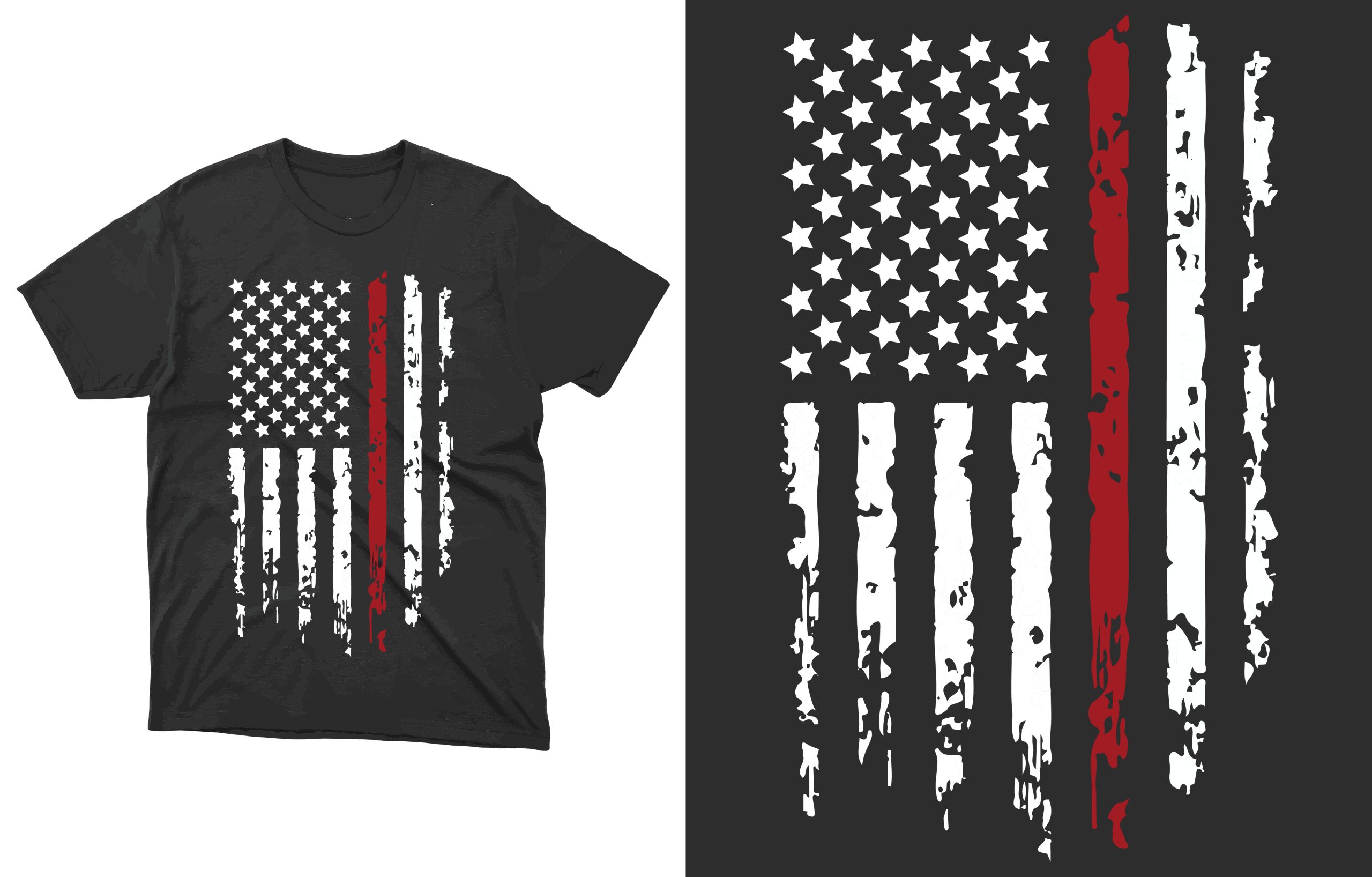 Thin Red Line Flag Vector T-shirt Design, American Patriot Firef